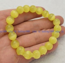 Exquisit Gelb Opal Katzenauge 6/8/10/12/14mm Edelstein Runde Perlen Armband 7.5"