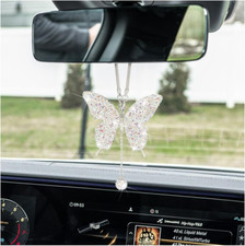 Bling Butterfly Diamond Car Accessories, Crystal Car Rear View Mirror Charms for