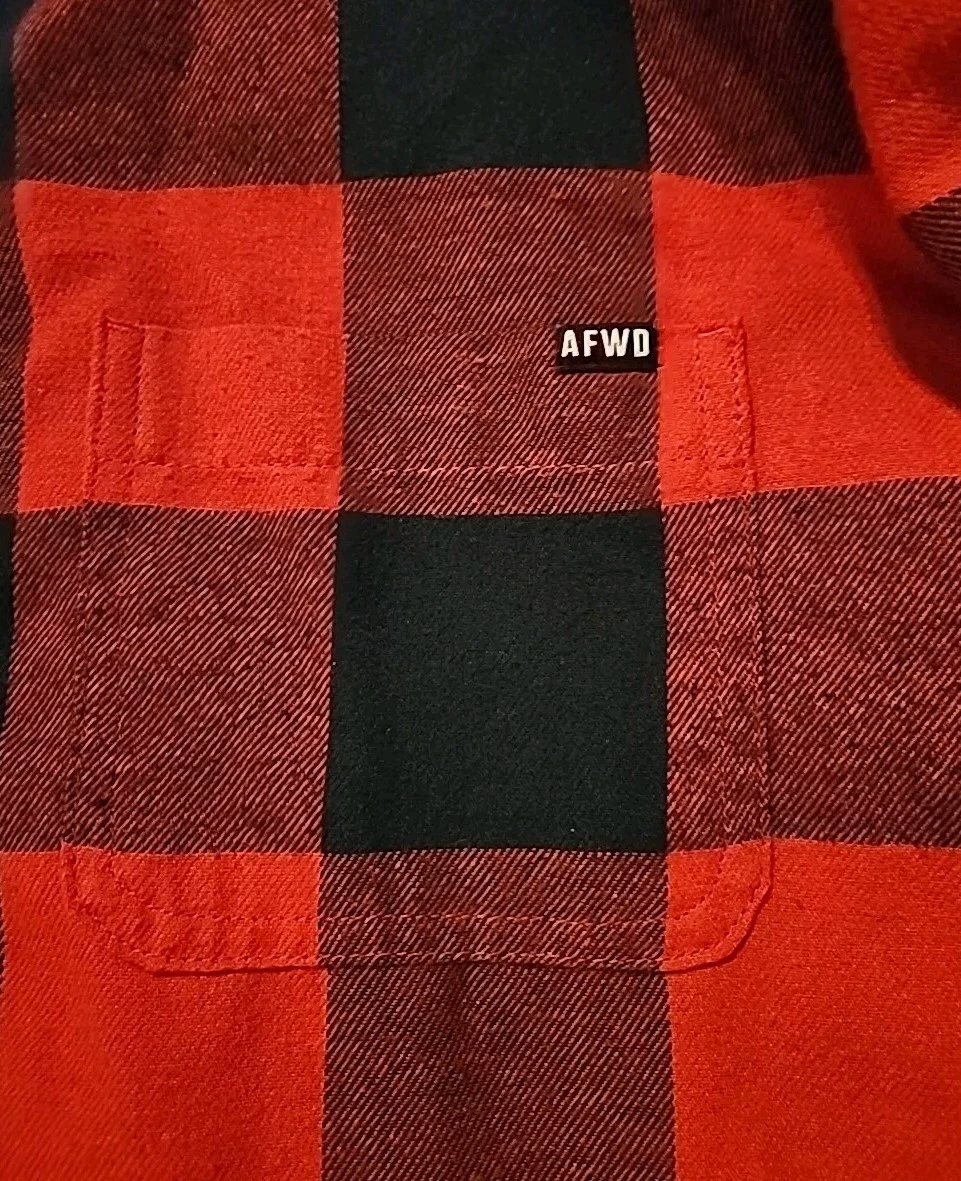 VETEMENTS Felpa con cappuccio AFWD da uomo XL rossa nera a quadri camicia abbottonata manica lunga