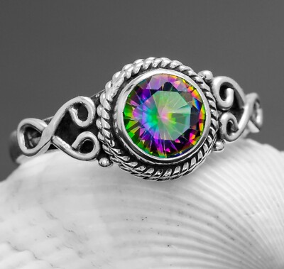 Neu Super 925 Sterlingsilber Mystic Feuertopas Facettenschliff Edelstein Ring Geschenkbox