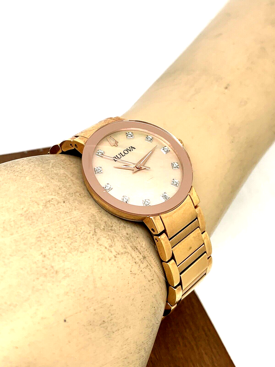 Bulova Women's Watch 97P132 Diamond Dial Rose Gold Tone Stainless