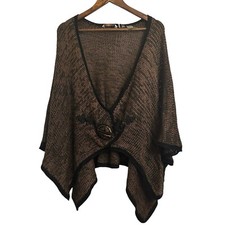 Soft Surroundings Mei Ling Brown  Black Sweater Cape Poncho One Size Boho