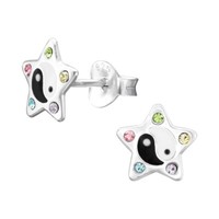 1 Paar Ohrringe Ohrstecker 925 Sterling Silber Yin Yang Stern Mit Kristallen