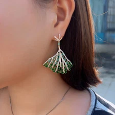 Women Gold Plated Long Drop Wedding Party Earrings Cubic Zirconia Dangle Jewelry