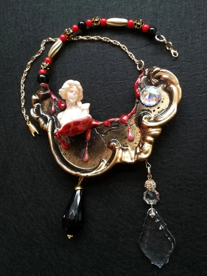 роскошные ювелирные изделия ожерелье винтажный стиль подвеска бруталист барокко драматический угольный - Изображение 3 из 4