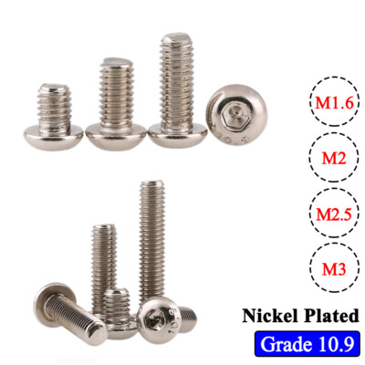 Hex Socket Button Head Screws Bolts M1.6 M2 M3 Nickel Plated 10.9 Steel DIN 7380
