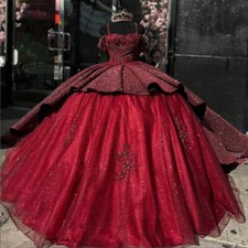 Quinceanera Dresses Classic Lace Glitter Layered Ball Gown Small Tail Puffy