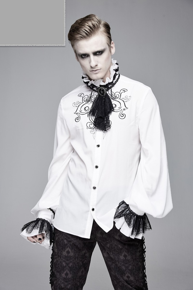 White Mens Formal Shirt Ruffle Front Collar Party Victorian Wedding Groom  Top