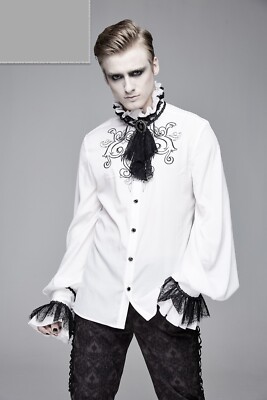 White Mens Formal Shirt Ruffle Front Collar Party Victorian Wedding Groom  Top