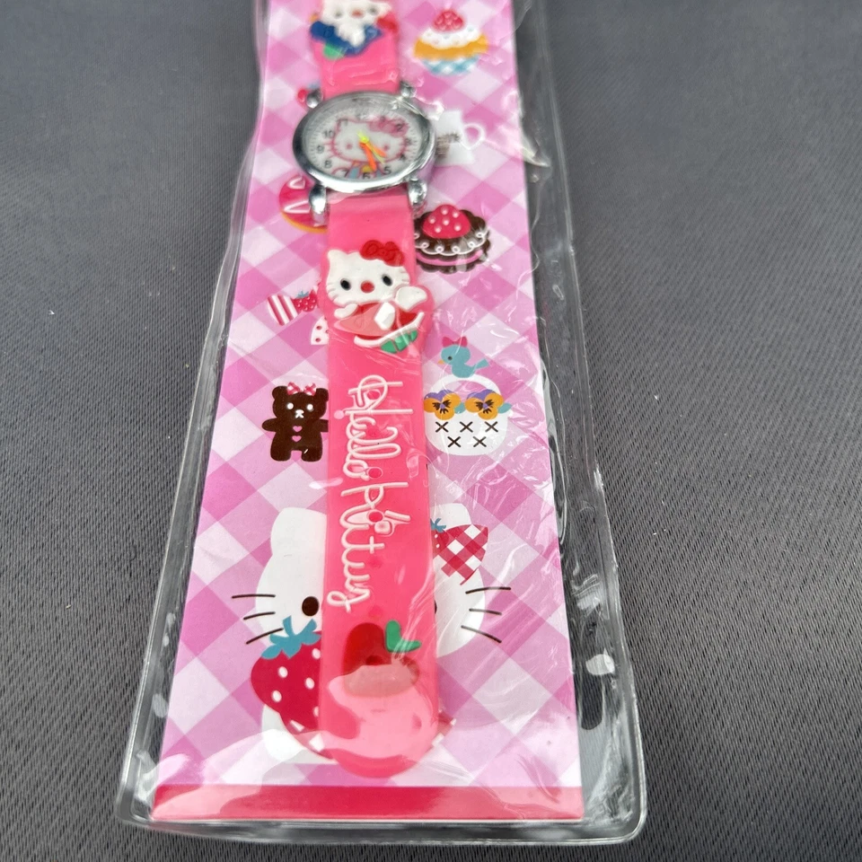 Reloj Hello Kitty Goma Sanrio Rosa Sin Usar NUEVO SIN PROBAR 2012 Vintage 8" Angel Foto 4 de 4