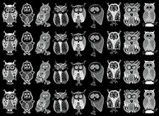 Owl Mania 36 pcs 1 Inch White Fused Glass Decals