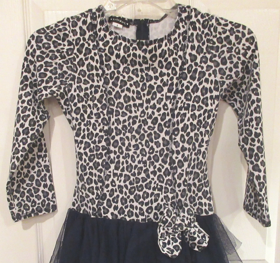 Girls KATE MACK~BLACK Leopard DRESS~size 8~NEW~Party~Asymmetrical Tiered Hem - Image 2 of 4