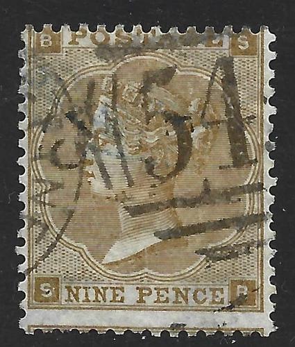 GB QV 1862/4 Sg 87B, 9d Straw, Thick paper (SB) Fine used.  {TT777-111}