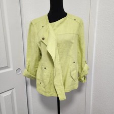 Chico's 100 Linen Drape-Front lime Green 3/4 Sleeve Jacket