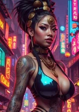 Stunning Tattoo Girl Futuristic Artistic Canvas Print 12" X 16"