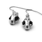 Handmade Pewter Cat Skull Earrings on Stainless Steel Hooks Dangle Goth Jewelry