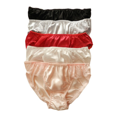 5 Pairs 100% Silk Women's Bikinis Panties Lace Mulberry Silk Underwear Briefs