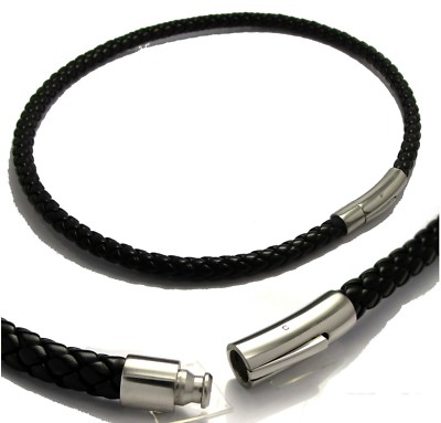 Edelstahl Herren Lederhalsband schwarz 60 cm Mnner Halsband Top Kalbsleder  | eBay.de