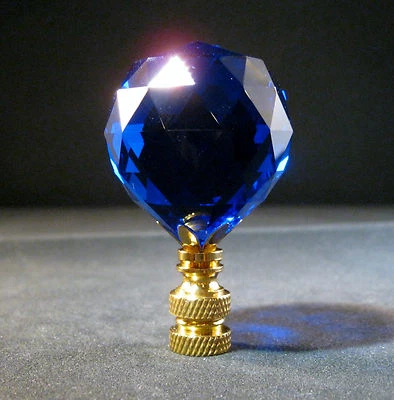 LITE ACCENTS LAMP FINIAL-STUNNING LEADED CRYSTAL-DARK BLUE/BRASS BASE
