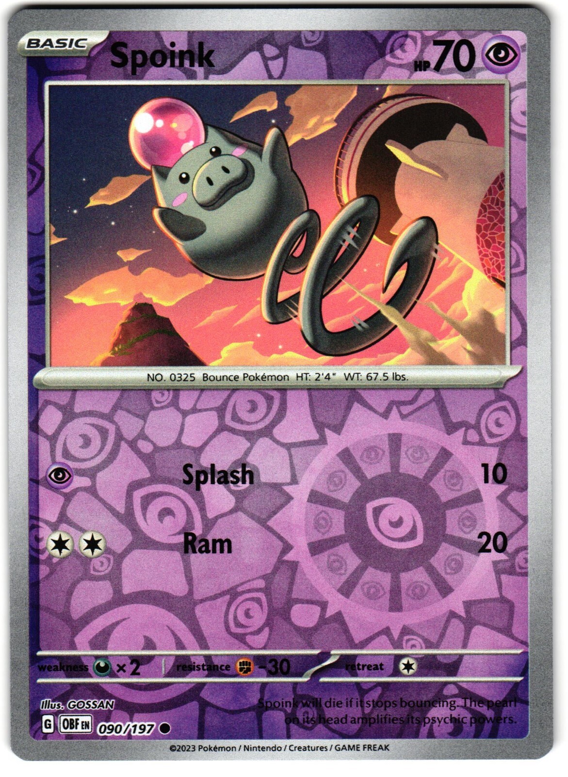 Spoink Reverse Holo 90/197 Pokemon SV: Obsidian Flames