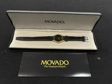 Movado 87-45-882 Black Museum Dial Gold Tone Quartz 31mm Watch w/ Box & Papers