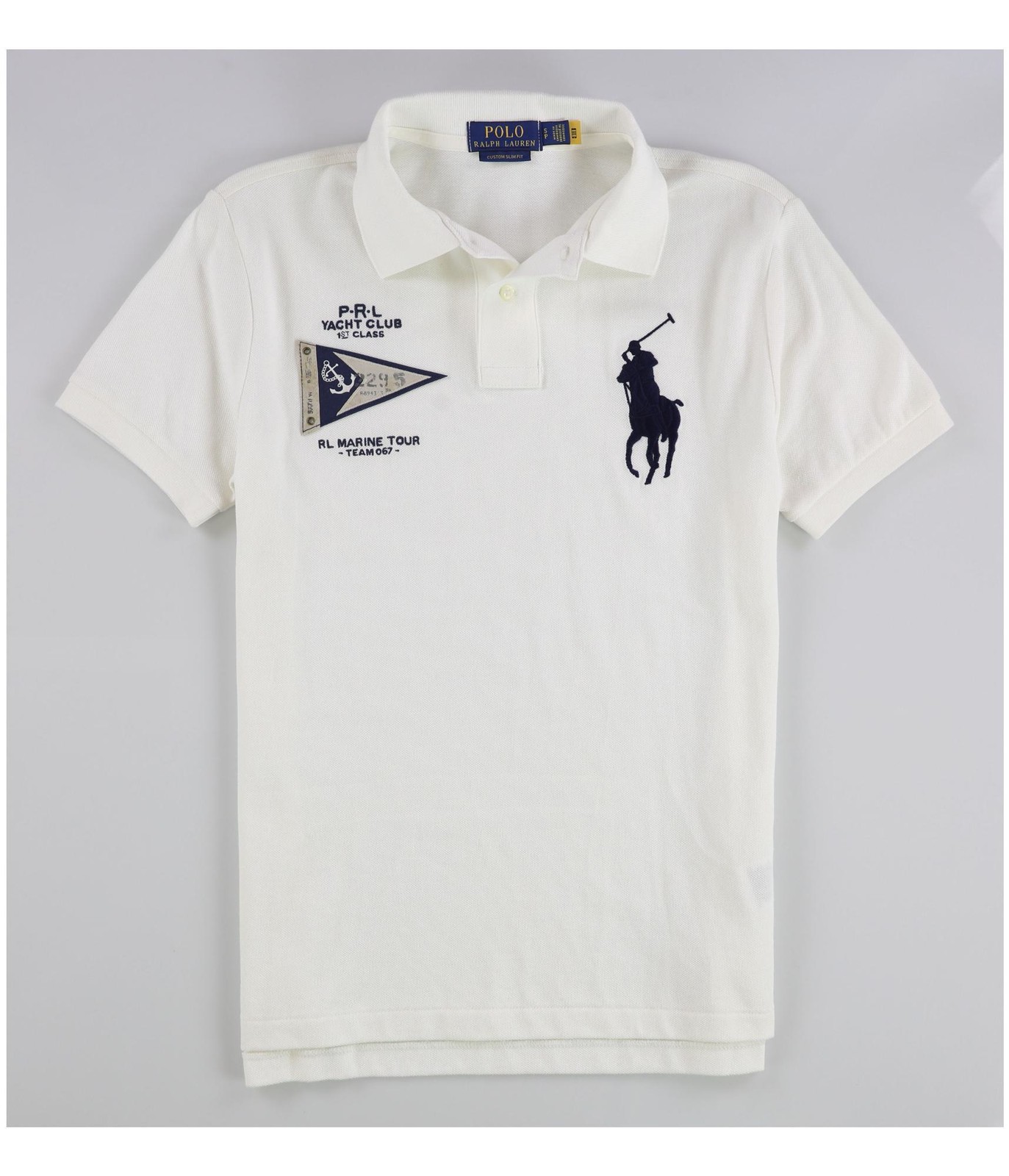 Мужская рубашка-поло Ralph Lauren из сетчатого материала Big Pony Slim Fit белая Маленький размер 9090₽