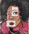 “Behind the Glass” Abstract Contemporary Woman Portrait Canvas, Unframed 18x24 — photo 1