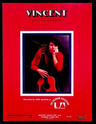 Don McLean 1972 Vincent Sheet Music Folk Pop Rock