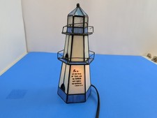 Vintage Stained Glass Tiffany-Style Lighthouse Lamp Bible Verse