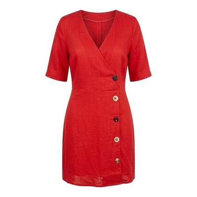 Moon River Red Linen Blend Asymmetrical Button Mini Dress - AC | eBay