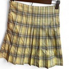 Yellow plaid pleated mini skirt xs1