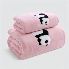 2Pcs Cute Panda Kids Shower Towel Coral Fleece Absorbent Bath Towel for Children