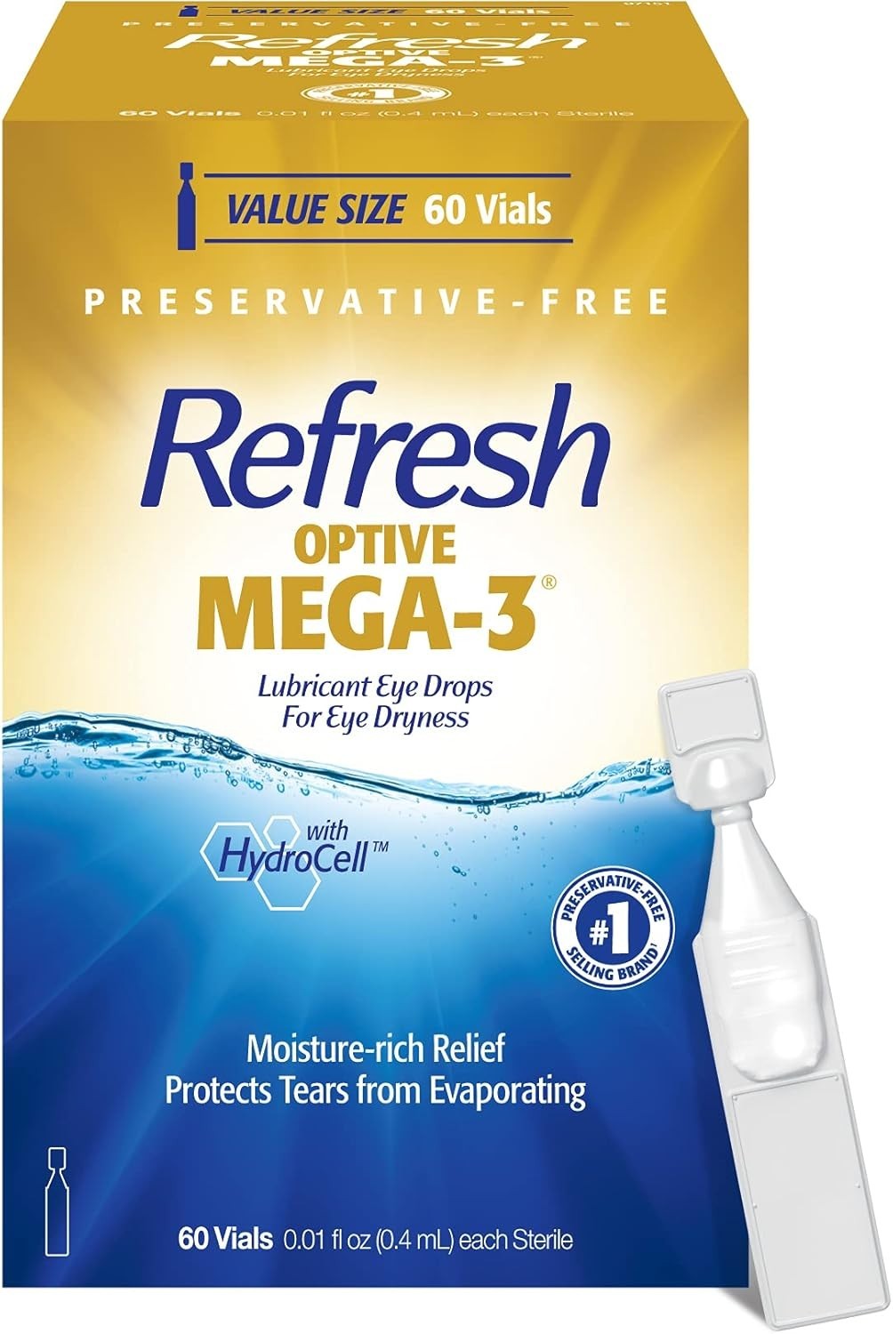 Refresh Optive MEGA-3 Eye Drops, Preservative-Free, 60 Single-Use Containers