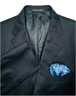 Corneliani Men's Dark Blue Pinstripe Super 170s Italian Wool Suit Jacket; 44R
