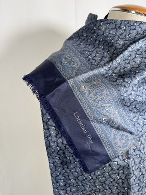Vintage Christian Dior Blue Paisley Double Sided Pure Wool Silk