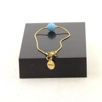 Steine Und MinéRaux. Armband Stahl Golden Edelstahl 1 Perle Chalcedon Blau Blue