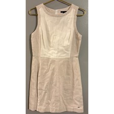 Tommy Hilfiger Womens Linen Blend Colorblock Sheath Dress Tan Cream Size 6