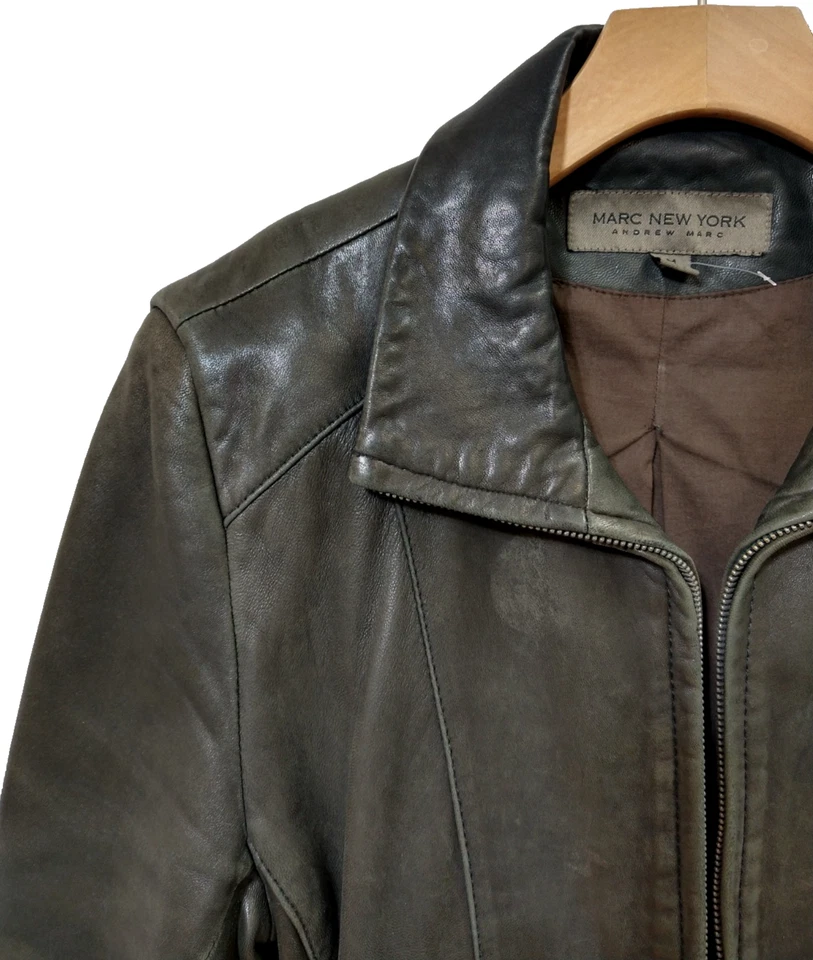 Andrew Marc New York Distressed Soft Black Leather motorcycle biker Jacket Med - Image 4 of 4