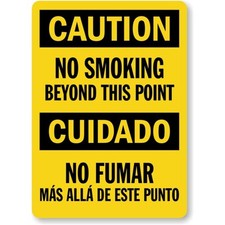 No Smoking Sign Bilingual Aluminum Weatherproof Outdoor Caution Safety