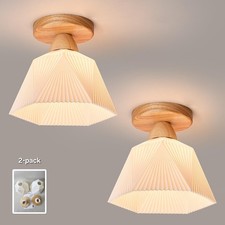 2pcs Chandelier Flush Mount Ceiling Light White Shade Wood Base Lamp E27 Hallway