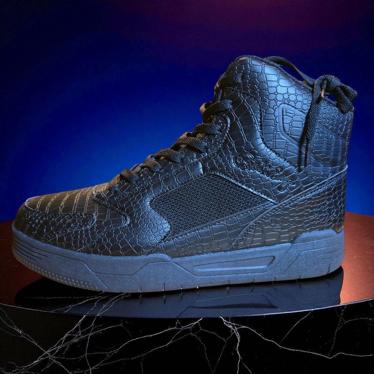 Patrick Ewing Men Black Croc Rebound 33 High Top Sneakers  display picture 2