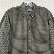 Vtg 70s Pendleton Wool Flannel Shirt Size 15.5 Workwear Camp Cabin Plaid Green