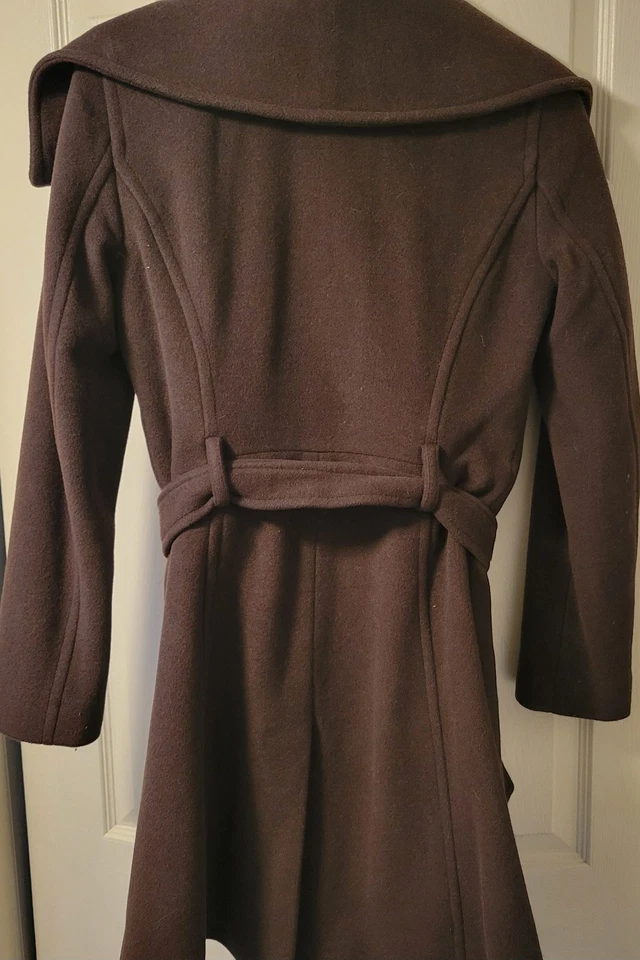 Chaquetón Coach Signature con cinturón para mujer XS marrón lana angora chal cuello clásico Foto 3 de 4