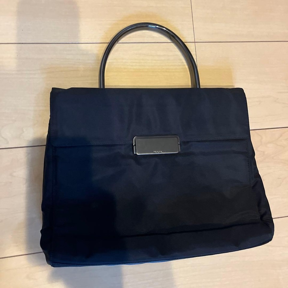 Prada Black Leather Vintage Tote Bag Women's Classic Designer Authentic