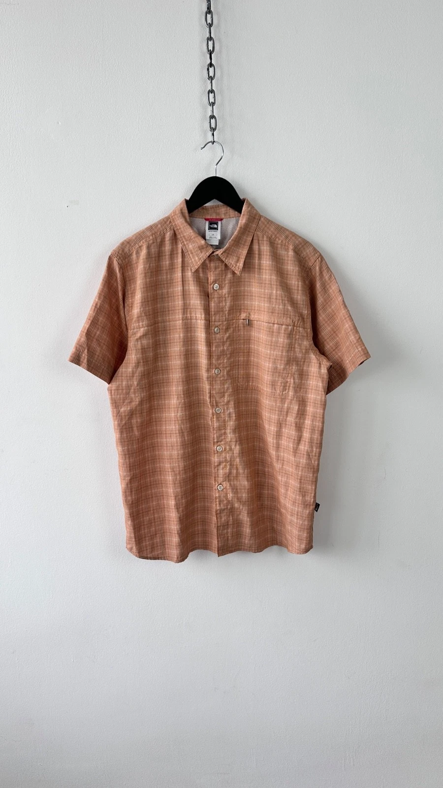 The North Face Tekware Shirt L Orange Plaid Short Sleeve Hiking Gorpcore