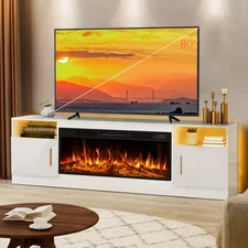 Fireplace TV Stand Entertainment Center Modern Wood Media TV Console storage 70"