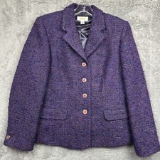 VTG Talbots Petite Blazer 12P Purple Wool Mohair Tweed Preppy Classic USA Made