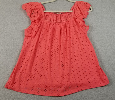 Loft Top Women s Large Pink Eyelet Short Sleeve Stretch Sheer Spring Summer Knit