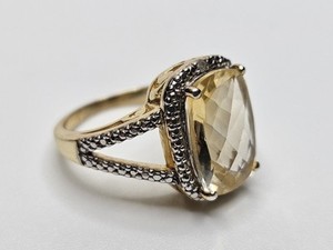 Authentic Gold Plated 925 Sterling Silver Checkerboard Cushion Cut Citrine Ring Size 6