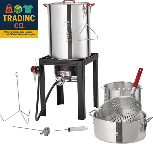 Turkey Deep Fryer, 30-Qt Turkey & 10-Qt Outdoor Aluminum Seafood Boiling Kit, Fi
